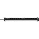 Brennenstuhl Premium-Alu-Line contactdoosstrook, 12-voudig, aluminium, 3m kabel, verlichte veiligheidsschakelaar, 45° opstelling, zwart/zilver