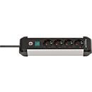 Brennenstuhl Premium-Alu-Line contactdoosstrook, 4-voudig, aluminium, 1,8m kabel, verlichte veiligheidsschakelaar, 45° opstelling, zwart/zilver