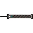 Brennenstuhl Premium-Alu-Line contactdoosstrook, 6-voudig, aluminium, 3m kabel, verlichte veiligheidsschakelaar, 45° opstelling, zwart/zilver