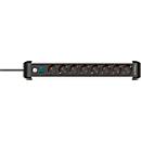 Brennenstuhl Premium-Alu-Line contactdoosstrook, 8-voudig, aluminium, 3m kabel, verlichte veiligheidsschakelaar, 45° opstelling, zwart/zilver