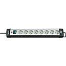 Brennenstuhl Premium-Line stekkerdoosstrook, 8-voudig, ophanginrichting, verlichte veiligheidsschakelaar, 45°-opstelling, lichtgrijs/zwart