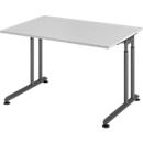 Breno bureau, handmatig in hoogte verstelbaar, horizontale kabelgoot, B 1200 x D 800 x H 680-820 mm, spaanplaat &amp; staal, lichtgrijs/grafiet