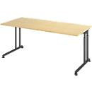 Breno bureau, handmatig in hoogte verstelbaar, horizontale kabelgoot, B 1800 x D 800 x H 680-820 mm, spaanplaat &amp; staal, ahorn/graphite