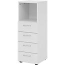 Breno ladekast, 4 laden, 1 vak, metalen handgrepen, B 400 x D 420 x H 1100 mm, lichtgrijs/lichtgrijs