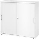 Breno schuifdeurkast, afsluitbaar, spaanplaat, gemelamineerd, B 1200 x D 400 x H 1100 mm, 3 dossierhoogtes, wit/wit