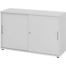 Breno schuifdeurkast, afsluitbaar, spaanplaat, gemelamineerd, B 1200 x D 400 x H 748 mm, 2 dossierhoogtes, lichtgrijs/lichtgrijs