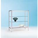 BST vrijstaande vitrinekast, halfhoog, brandveiligheidsklasse B1, 3 compartimenten, afsluitbare schuifdeuren, B 730 x D 500 x H 1020 mm, aluminium/glas, zilver