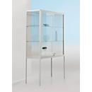 BST vrijstaande vitrinekast, hoge poten, brandveiligheidsklasse B1, 3 compartimenten, afsluitbare schuifdeuren, B 1000 x D 500 x H 1950 mm, aluminium/glas, zilver