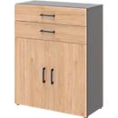 Bürokommode TEMPIO, aus Holz, 2 Türen, 2 Schubkästen, 3 OH, B 800 x T 340 x H 1070 mm, anthrazit/Hickory Eiche