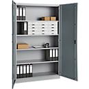 Büroschrank, 5 OH, abschließbar, mit aufliegenden Türen, B 1200 mm, Basaltgrau/Weißalu