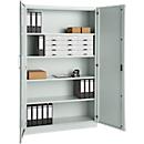 Büroschrank, 5 OH, abschließbar, mit aufliegenden Türen, B 1200 mm, Lichtgrau