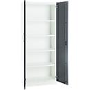 Büroschrank, 5 OH, abschließbar, mit aufliegenden Türen, B 800 mm, Basaltgrau/Verkehrsweiß