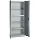Büroschrank, 5 OH, abschließbar, mit aufliegenden Türen, B 800 mm, Basaltgrau/Weißalu