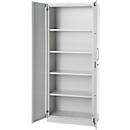 Büroschrank, 5 OH, abschließbar, mit aufliegenden Türen, B 800 mm, Lichtgrau