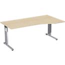 Bureau ALICANTE, pieds en C, asymétrique, extension à droite, l. 1800 x P 800/1000 x H 680-820 mm, coloris érable