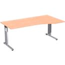 Bureau ALICANTE, pieds en C, asymétrique, extension à droite, l. 1800 x P 800/1000 x H 680-820 mm, coloris hêtre