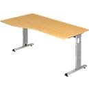 Bureau asymétrique ULM, à gauche ou à droite, l. 1800 x P 800/1000 x H 650 - 850 mm, coloris hêtre