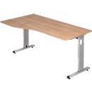 Bureau asymétrique ULM, à gauche ou à droite, l. 1800 x P 800/1000 x H 650 - 850 mm, coloris noyer