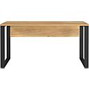 Bureau Athene, rechthoekig, beugelvoet, met paneel, B 1500 x D 600 x H 740 mm, Navarra eik/zwart