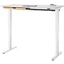 Bureau avec tiroir à accessoires en bambou &amp; passage de câbles en feutre recyclé, réglable en hauteur électriquement, L 1300 x P 650 x H 605-1265 mm, gris clair/blanc