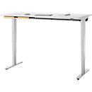Bureau avec tiroir à accessoires en bambou &amp; passage de câbles en feutre recyclé, réglable en hauteur électriquement, L 1600 x P 800 x H 605-1265 mm, gris clair/argenté