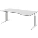 Bureau BARI, asymétrique, extension à droite, pieds en C, l. 1800 x P 800 mm, gris clair