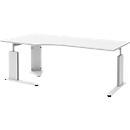 Bureau BARI, pieds en C, forme B, asymétrique, extension à droite, l. 2000 mm, blanc