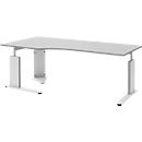 Bureau BARI, pieds en C, forme B, asymétrique, extension à droite, l. 2000 mm, gris clair