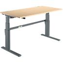Bureau Confort, hauteur réglable électriquement, rectangulaire, piétement en C, L 1600 x P 800 x H 655-1305 mm, érable/anthracite
