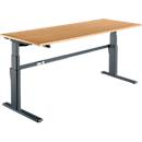 Bureau Confort, hauteur réglable électriquement, rectangulaire, piétement en C, L 1800 x P 800 x H 655-1305 mm, décor hêtre/anthracite