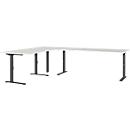 Bureau d'angle Agenda, réglage mécanique de la hauteur, L 2600 x P 2000 x H 680-910 mm, gris clair/noir