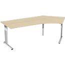 Bureau d’angle ALICANTE 135°, pieds en C, extension à droite, l. 2166 x P 800 x H 680 - 820 mm, coloris érable