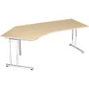 Bureau d’angle PALENQUE 135°, pieds en C, angle à gauche, l. 2165 x P 800/1130 x H 680 - 820 mm, érable