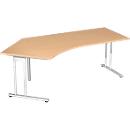 Bureau d’angle PALENQUE 135°, pieds en C, angle à gauche, l. 2165 x P 800/1130 x H 680 - 820 mm, hêtre
