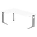 Bureau d'angle TARVIS, l. 2000 x P 1200/800 x H 680 - 860 mm, armature argentée, blanc