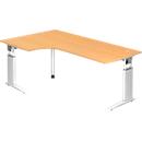 Bureau d'angle TARVIS, l. 2000 x P 1200/800 x H 680 - 860 mm, armature blanche, coloris hêtre