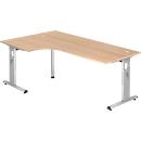 Bureau d'angle ULM, à gauche ou à droite, l. 2000 x P 1200 x H 650 - 850 mm, coloris chêne