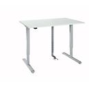 Bureau, elektrisch in hoogte verstelbaar, incl. kabelketting &amp; kabelgoot, rechthoekig, T-poot, B 1200 x D 800 x H 715-1205 mm, lichtgrijs/wit aluminium