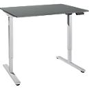 Bureau, elektrisch in hoogte verstelbaar, rechthoekig, T-Fu, B 1200 x D 800 x H 755-1255 mm, grafiet/wit + memory-bedieningspaneel, kabelgoot
