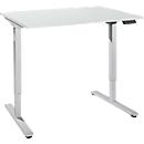 Bureau, elektrisch in hoogte verstelbaar, rechthoekig, T-Fu, B 1200 x D 800 x H 755-1255 mm, lichtgrijs/wit + memory-bedieningspaneel, kabelgoot