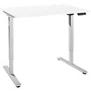 Bureau, elektrisch in hoogte verstelbaar, rechthoekig, T-Fu, B 1200 x D 800 x H 755-1255 mm, wit/weialu + memory-bedieningspaneel, kabelgoot