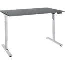 Bureau, elektrisch in hoogte verstelbaar, rechthoekig, T-Fu, B 1600 x D 800 x H 755-1255 mm, grafiet/wit + memory bedieningspaneel, kabelgoot