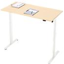 Bureau, elektrisch in hoogte verstelbaar, rechthoekig, T-poot, B 1300 x D 650 x H 720-1200 mm, ahorn decor/wit