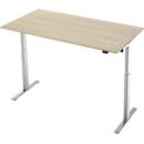 Bureau, elektrisch in hoogte verstelbaar, rechthoekig, T-poot, B 1600 x D 800 x H 720-1200 mm, eiken decor/zilver