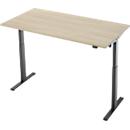 Bureau, elektrisch in hoogte verstelbaar, rechthoekig, T-poot, B 1600 x D 800 x H 720-1200 mm, eiken decor/zwart