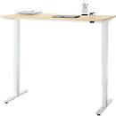 Bureau, elektrisch in hoogte verstelbaar, T-poot zonder dwarsbalk, B 1300 x D 650 x H 605-1265 mm, ahorn/wit