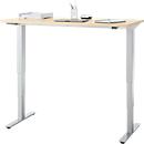 Bureau, elektrisch in hoogte verstelbaar, T-poot zonder dwarsbalk, B 1300 x D 650 x H 605-1265 mm, ahorn/zilver