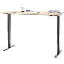 Bureau, elektrisch in hoogte verstelbaar, T-poot zonder dwarsbalk, B 1600 x D 800 x H 605-1265 mm, ahorn/zwart