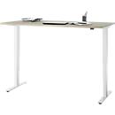 Bureau, elektrisch in hoogte verstelbaar, T-poot zonder dwarsbalk, B 1600 x D 800 x H 605-1265 mm, eiken/wit