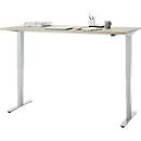 Bureau, elektrisch in hoogte verstelbaar, T-poot zonder dwarsbalk, B 1600 x D 800 x H 605-1265 mm, eiken/zilver